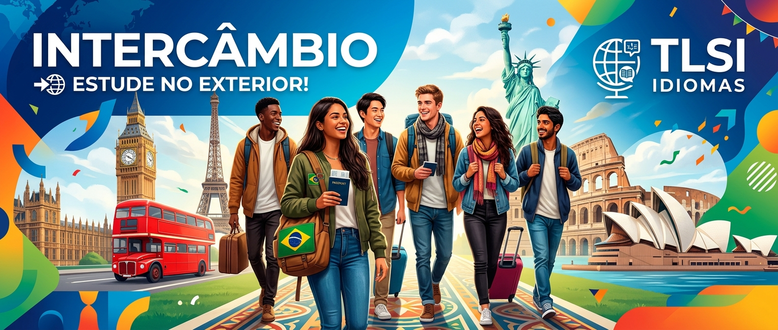 Estudantes viajando para estudar no exterior com o TLSI Idiomas